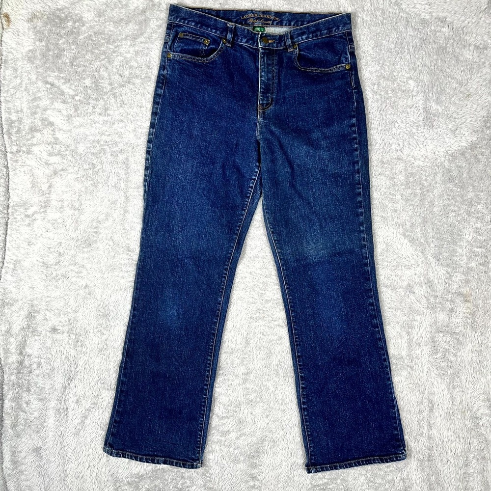 Ralph Lauren Straight Jeans Womens‎ 12 Blue Denim Cotton Stretch Mid Rise Travel